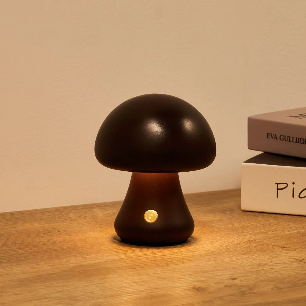 Compact Cordless Mushroom Table Lamp with Dimming