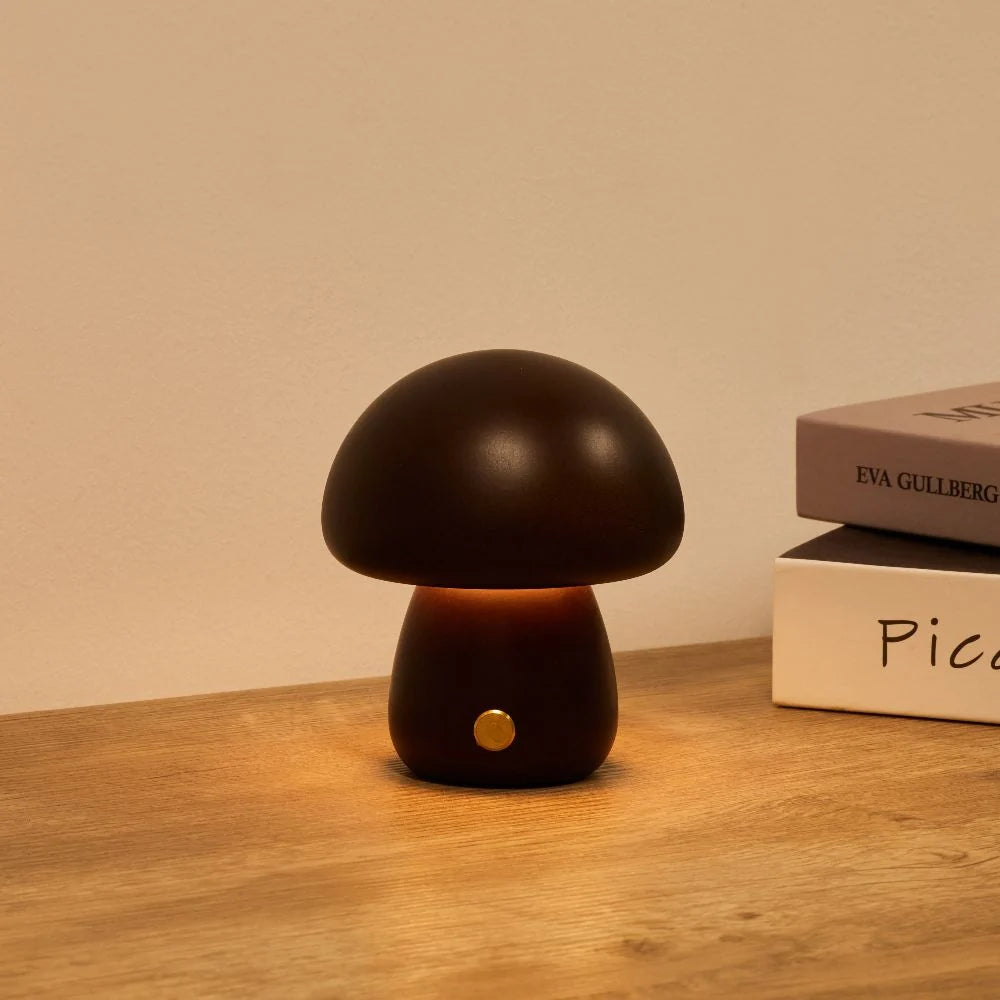 Compact Cordless Mushroom Table Lamp with Dimming