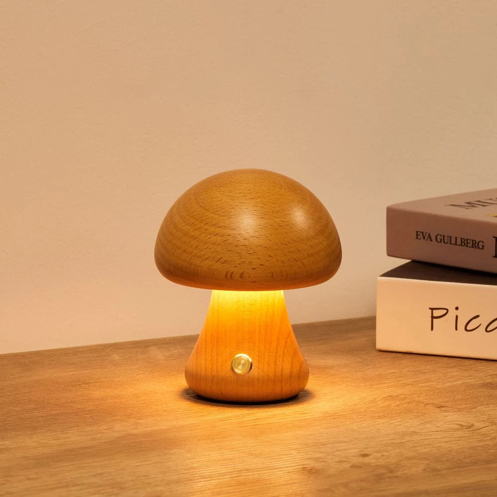 Compact Cordless Mushroom Table Lamp with Dimming