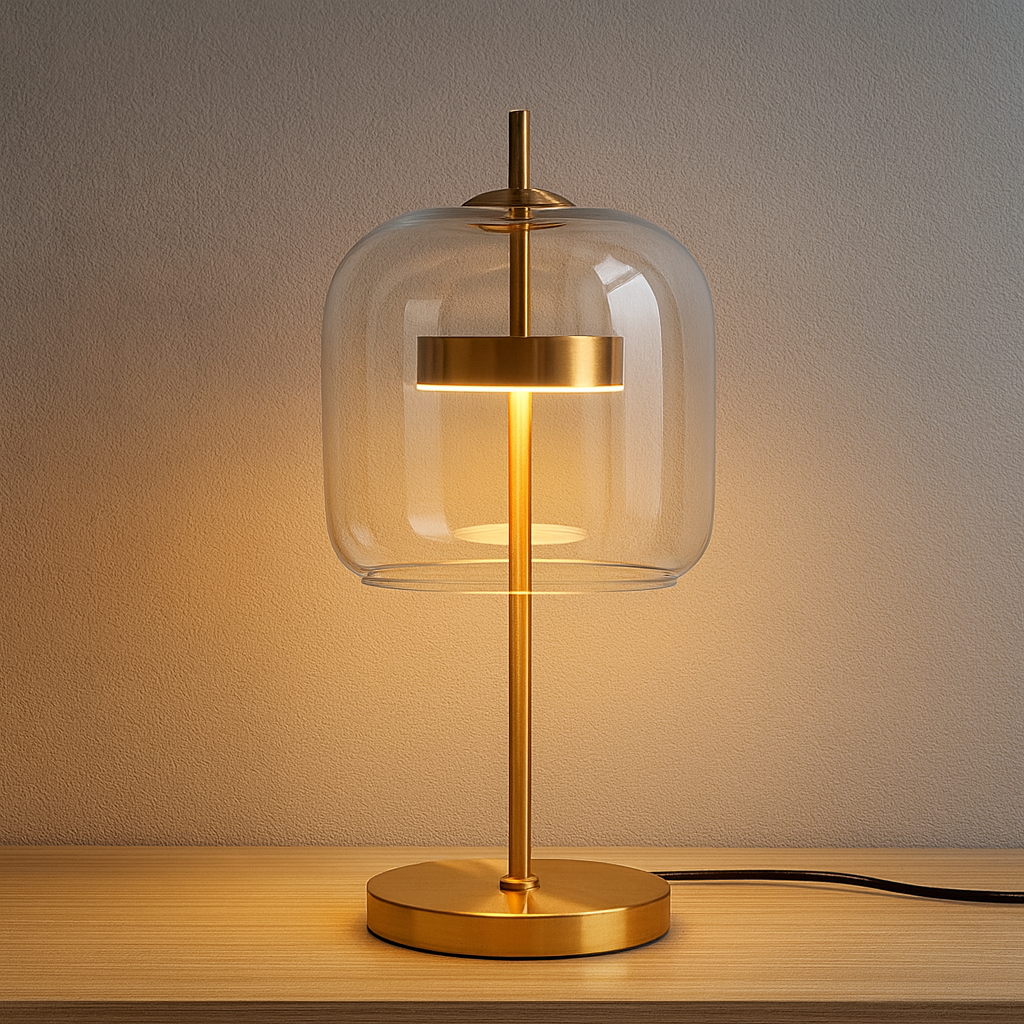 Domed Glass Gold Stem Table Lamp