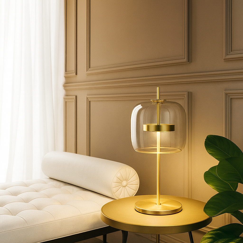 Domed Glass Gold Stem Table Lamp