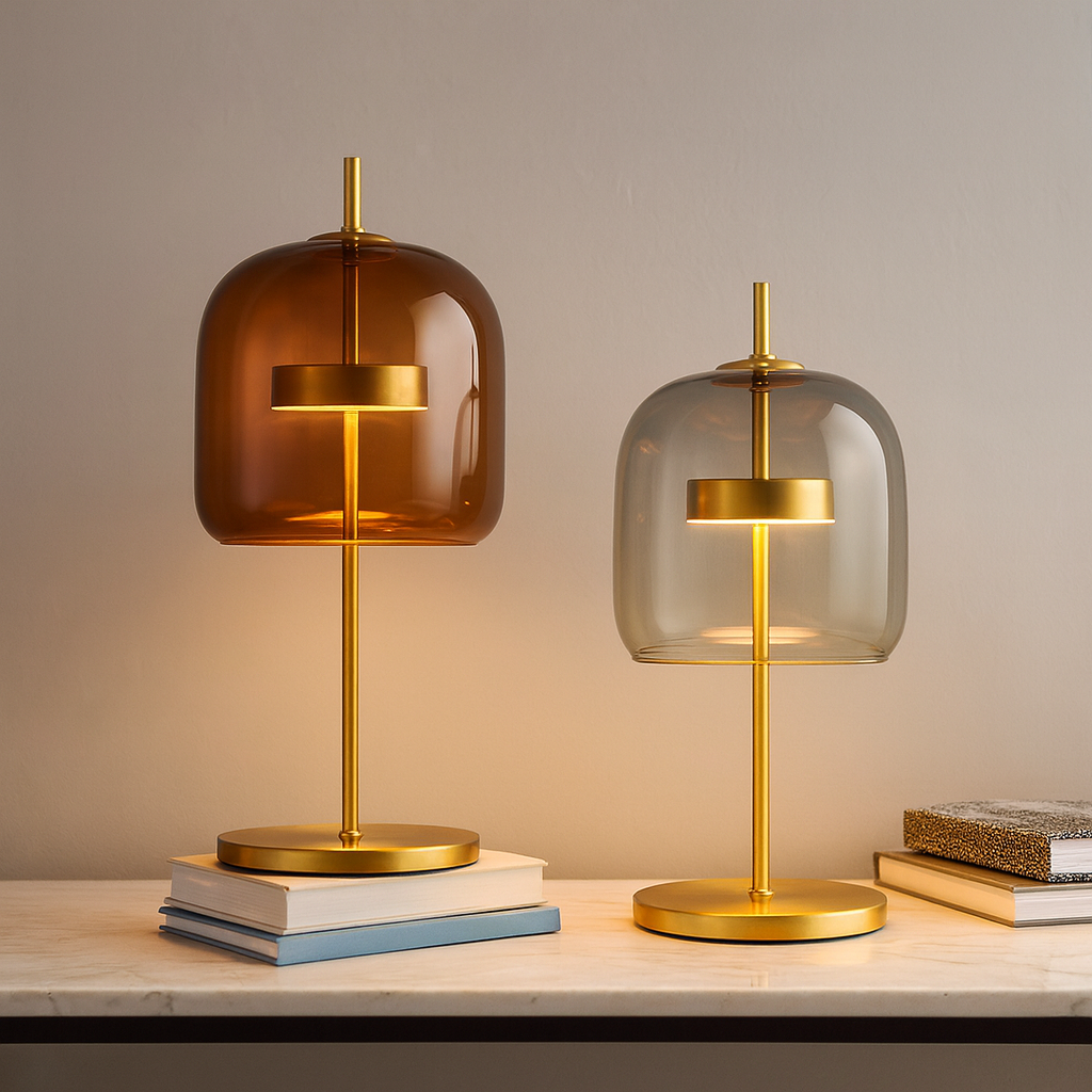 Domed Glass Gold Stem Table Lamp