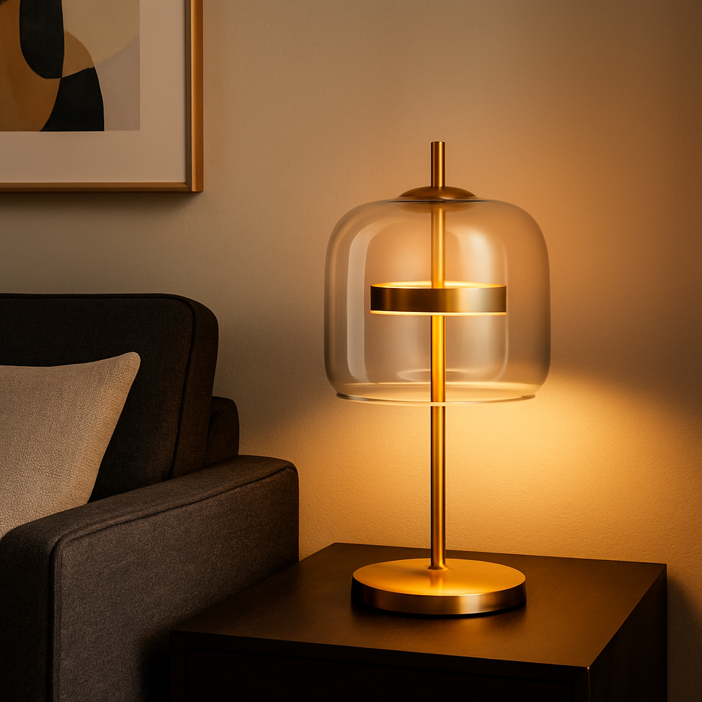 Domed Glass Gold Stem Table Lamp