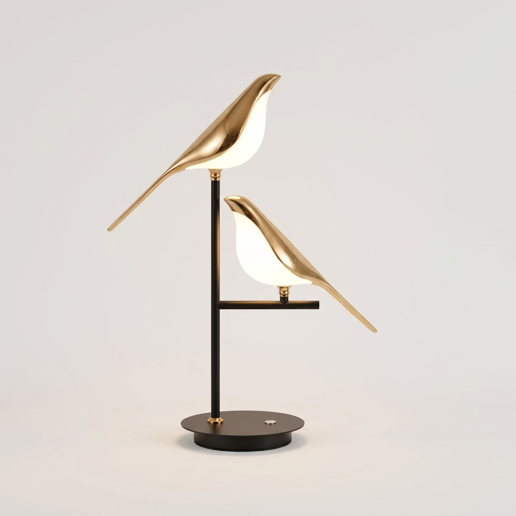 Elegant Black Gold Table Lamp with Bird Design