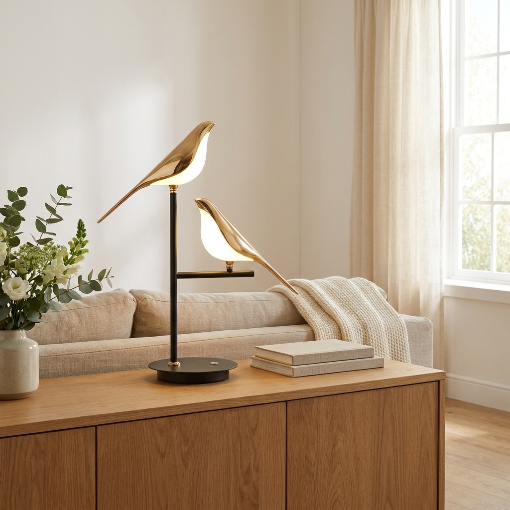 Elegant Black Gold Table Lamp with Bird Design