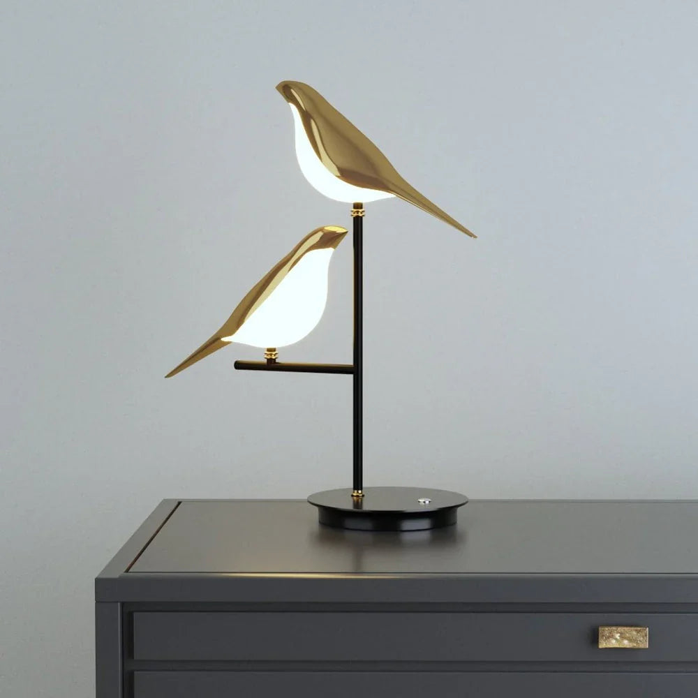Elegant Black Gold Table Lamp with Bird Design