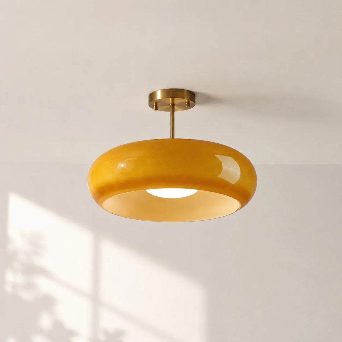 Elegant Brass Bauhaus Glass Ceiling Light Fixture