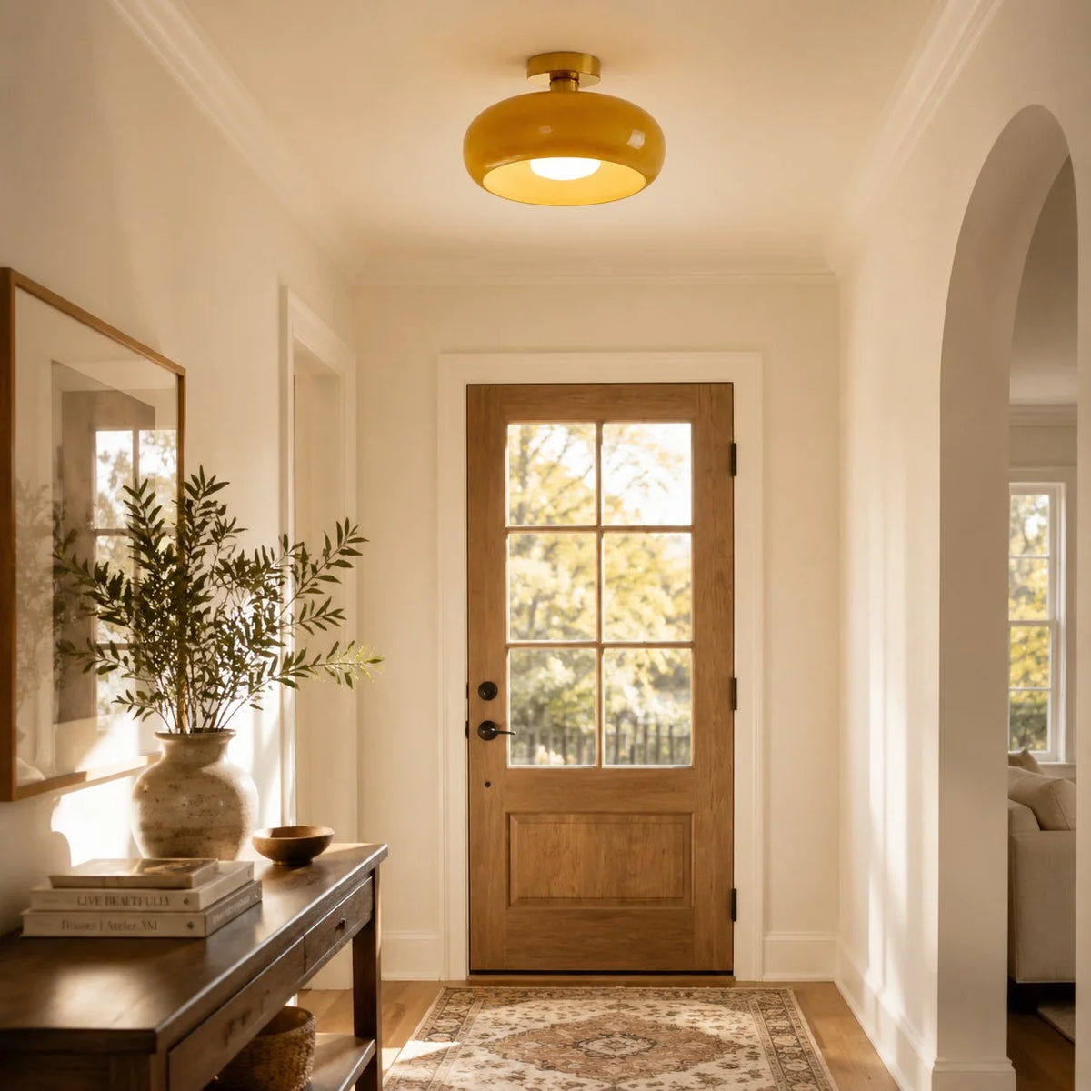Elegant Brass Bauhaus Glass Ceiling Light Fixture