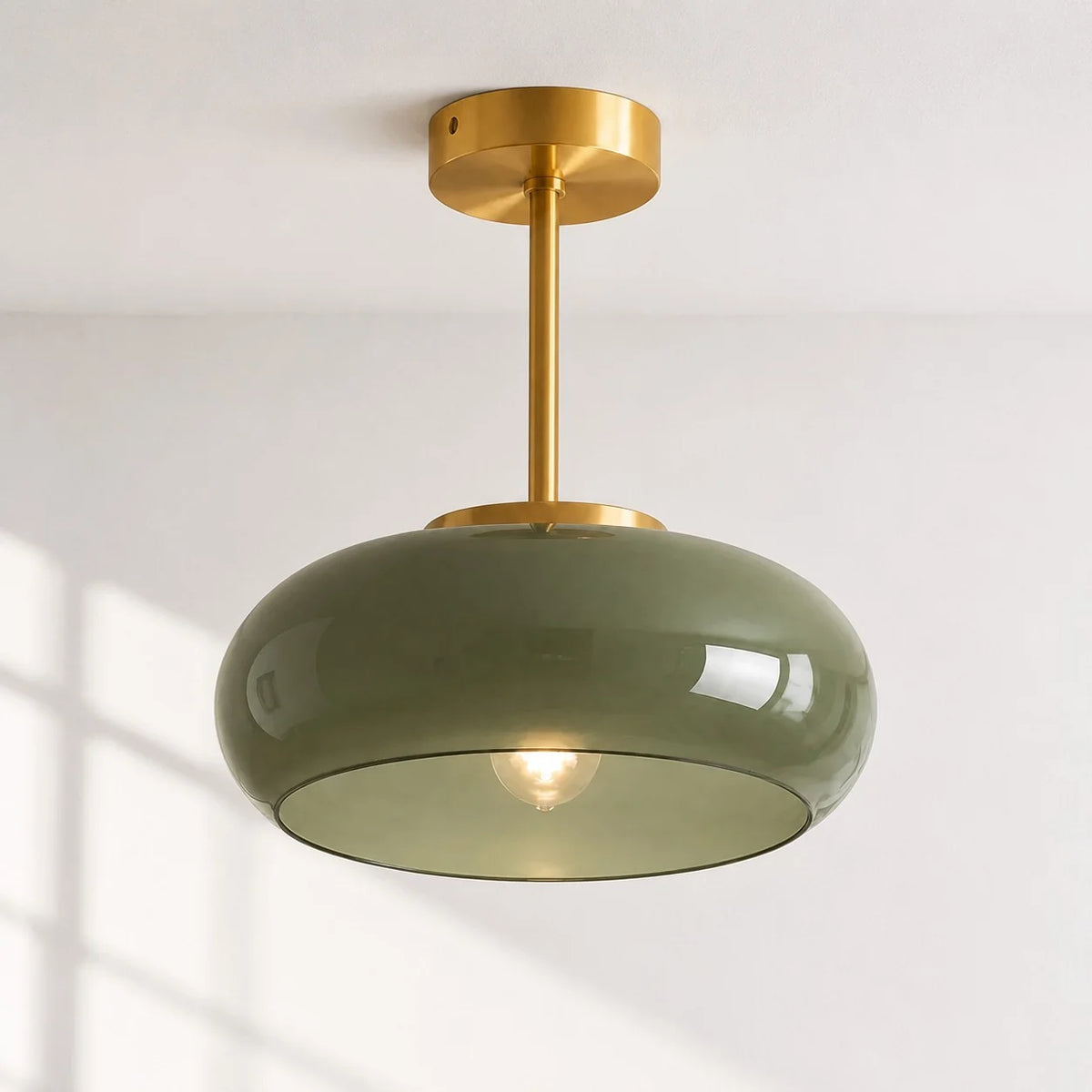 Elegant Brass Bauhaus Glass Ceiling Light Fixture
