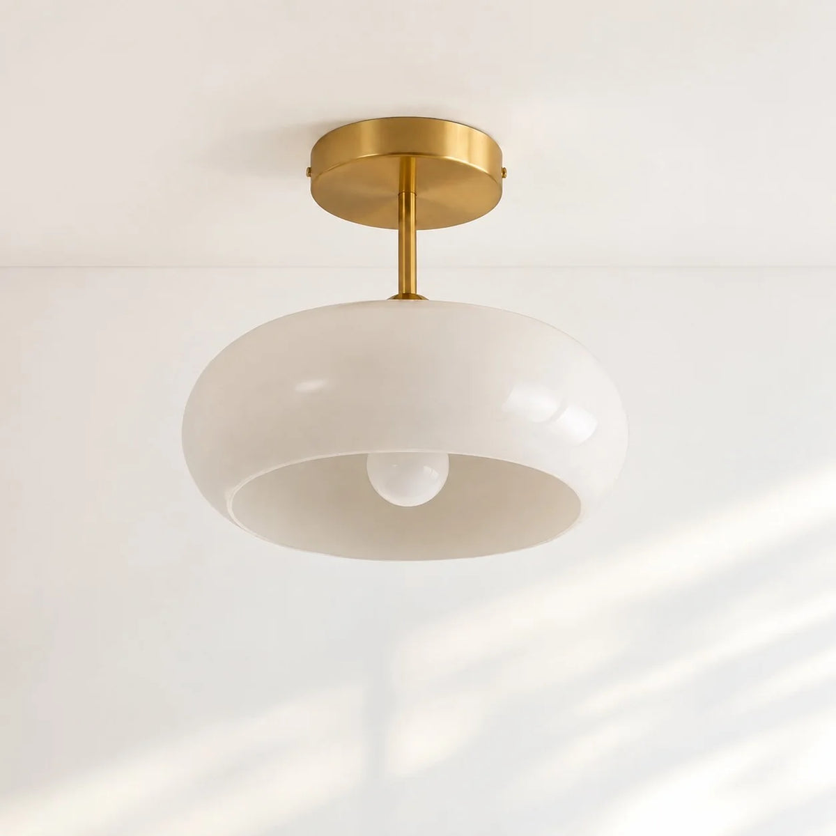 Elegant Brass Bauhaus Glass Ceiling Light Fixture