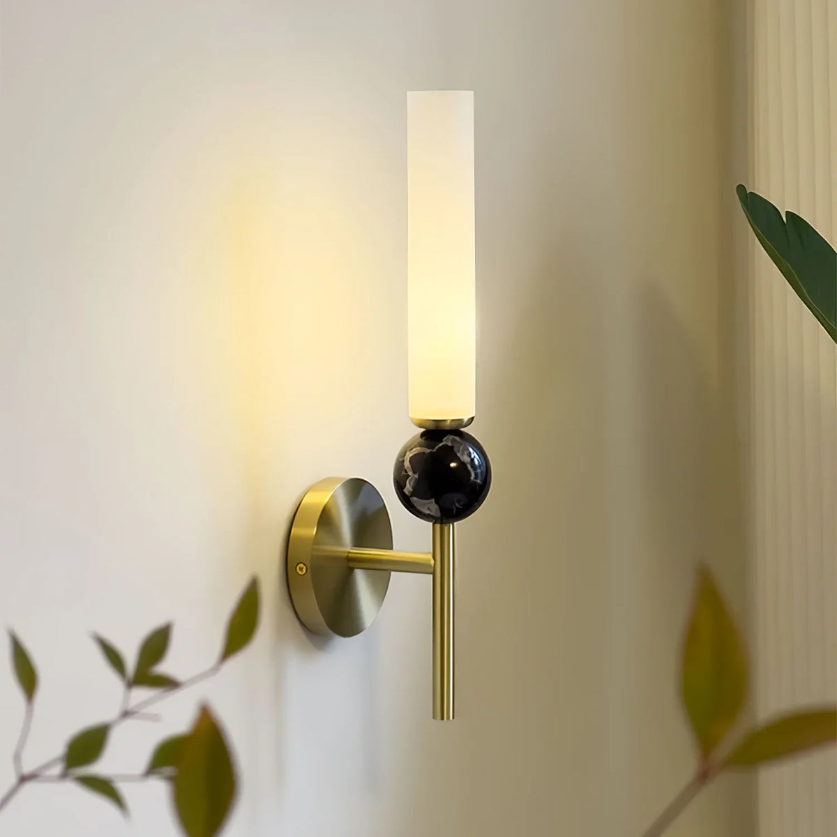 Elegant Brass Wall Light with Marble Accent