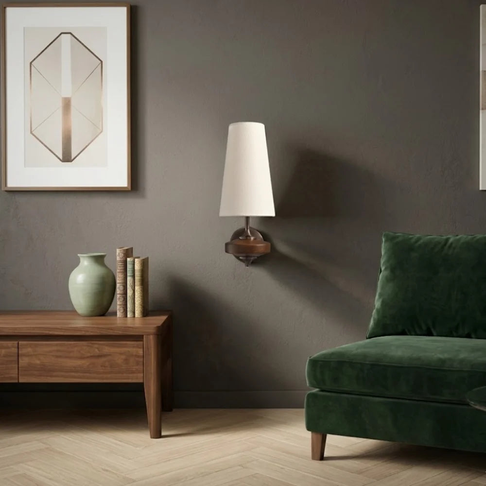 Elegant Dual Shade Wall Sconce with Wooden Base