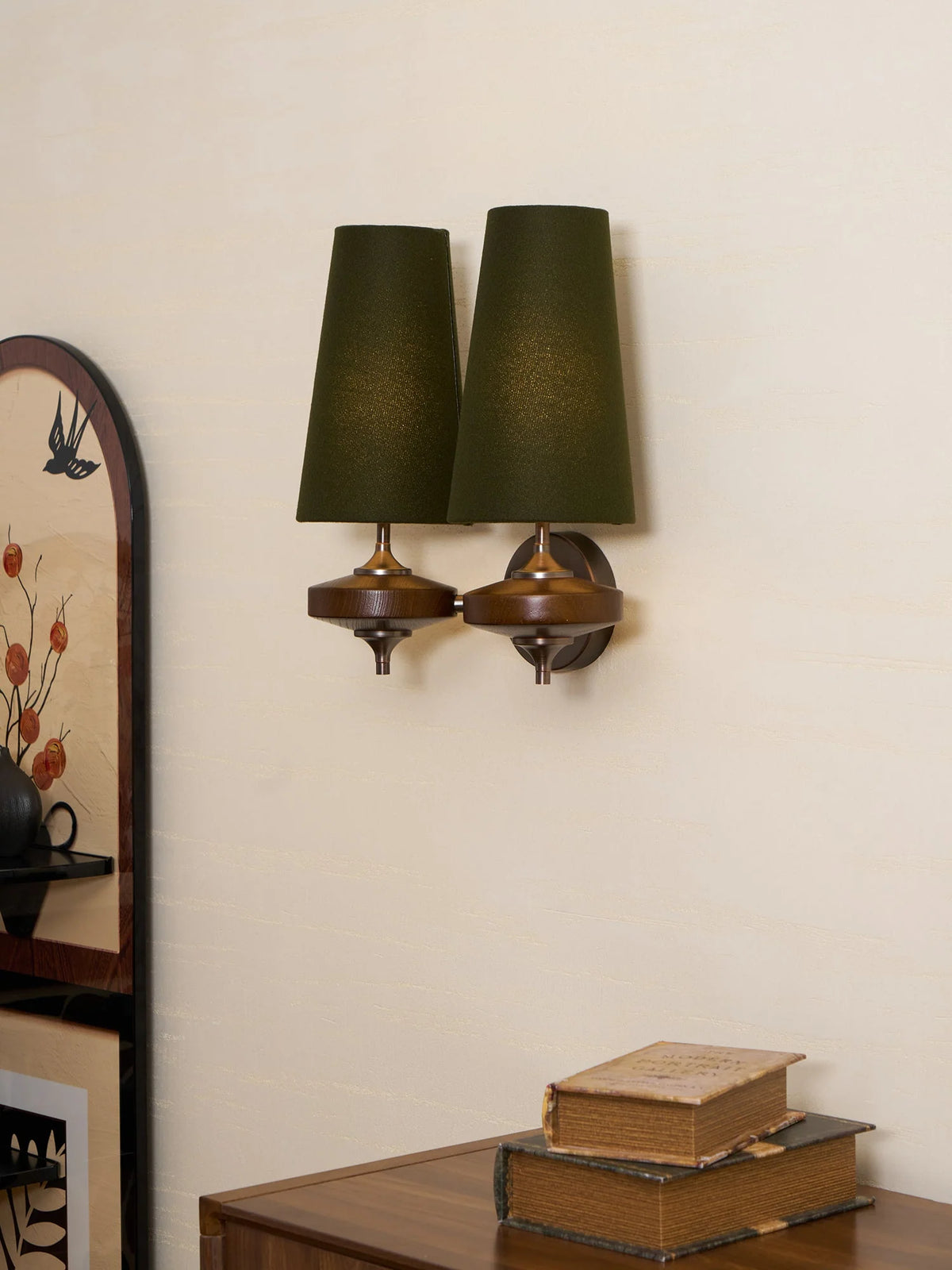 Elegant Dual Shade Wall Sconce with Wooden Base