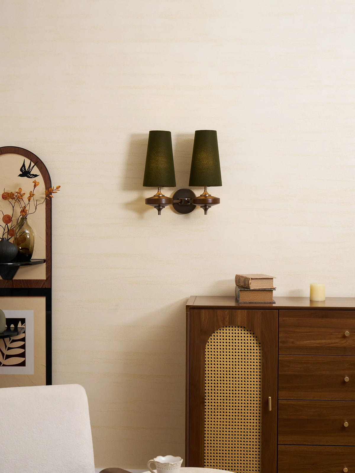 Elegant Dual Shade Wall Sconce with Wooden Base