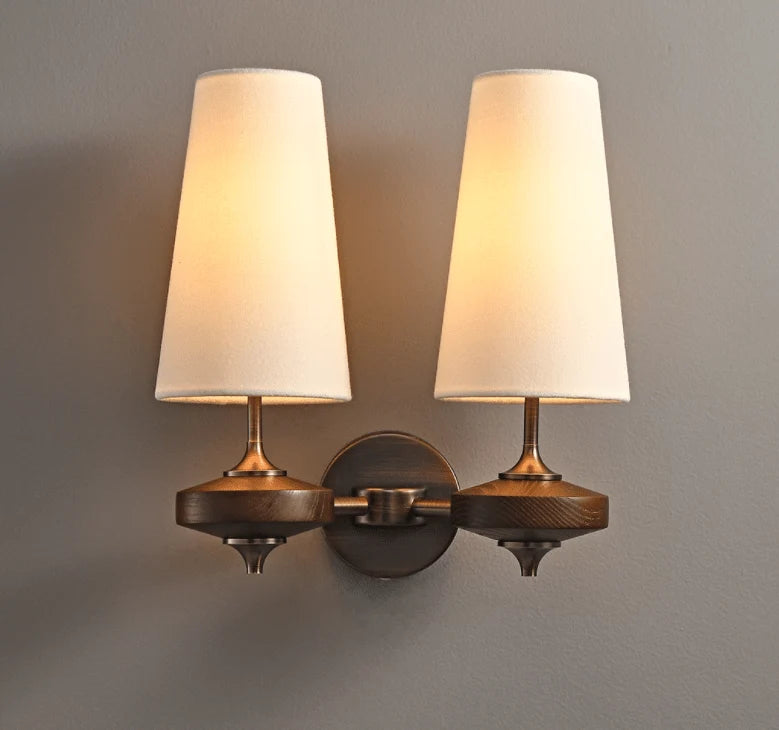 Elegant Dual Shade Wall Sconce with Wooden Base