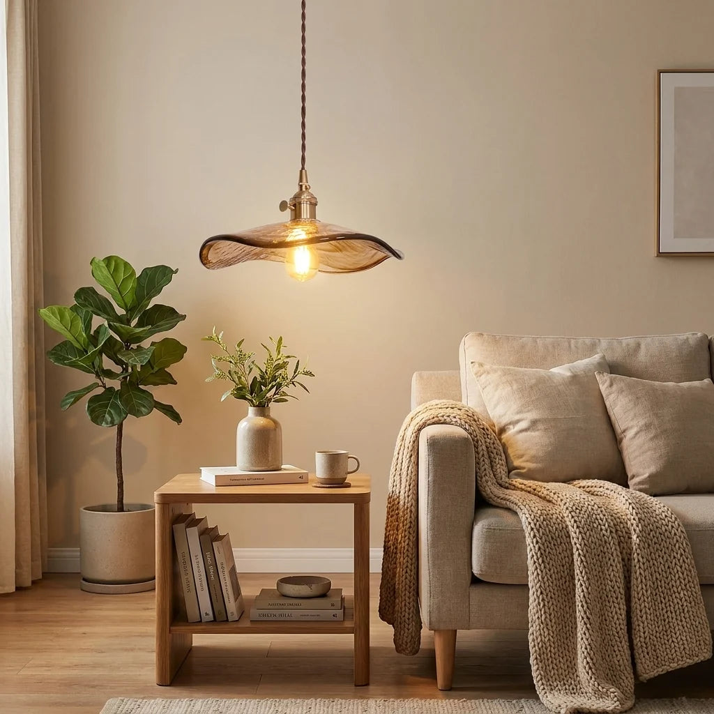 Elegant Glass Floral Pendant Light with Brass Finish