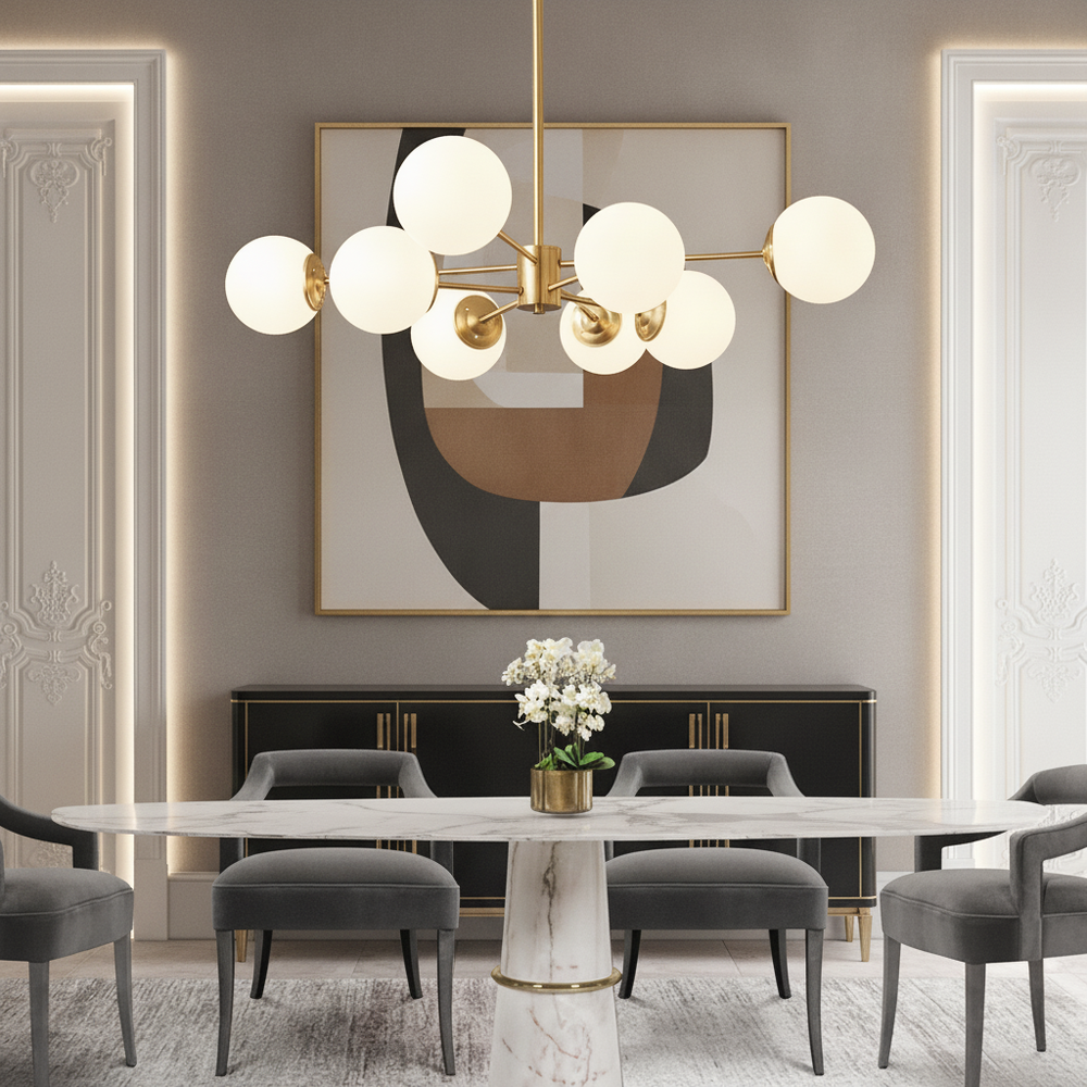 Elegant Lighting | Modern Chandelier Light with Adjustable Height | Brass/Black Finish