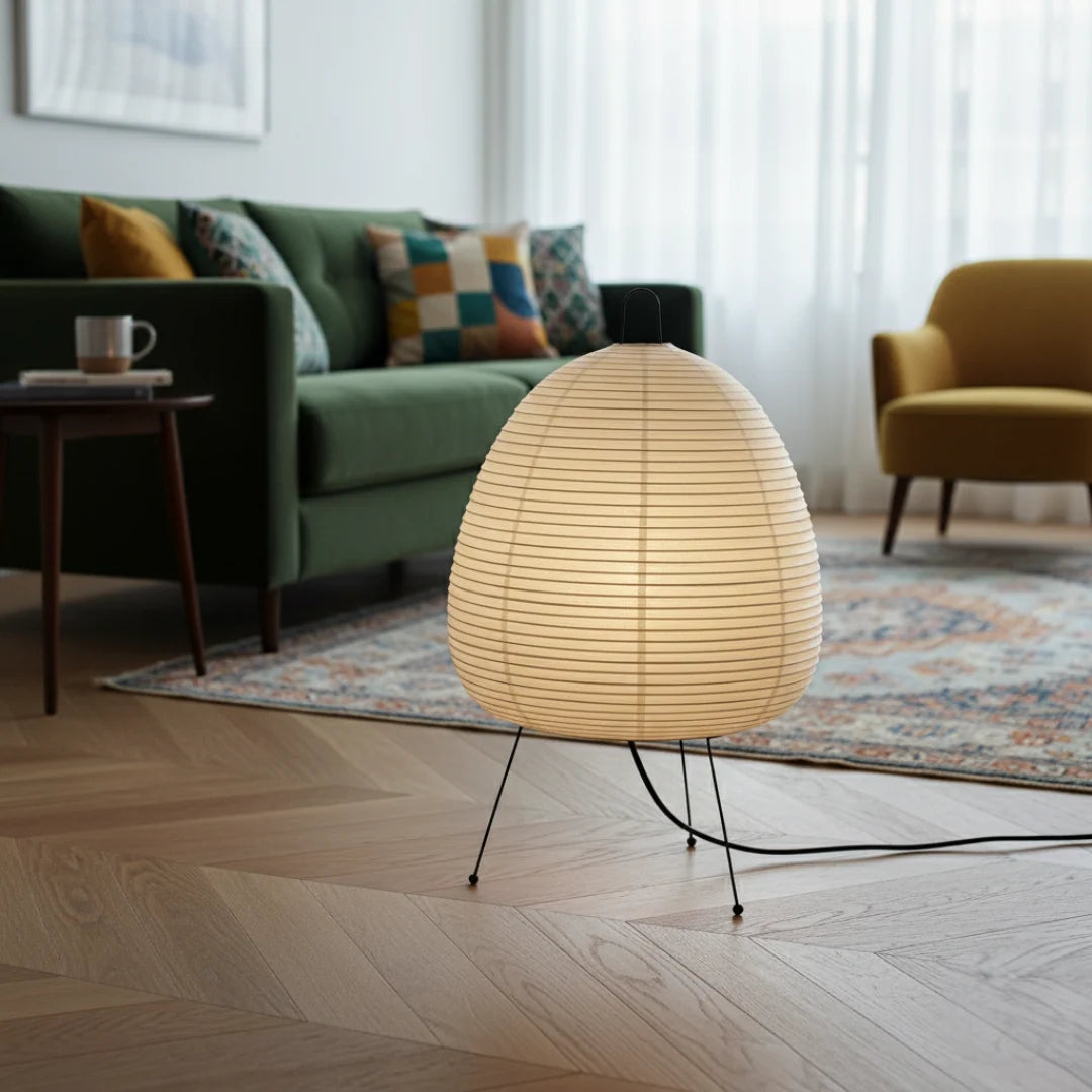 Elegant Rice Paper Tripod Floor Lamp with Soft Diffused Light