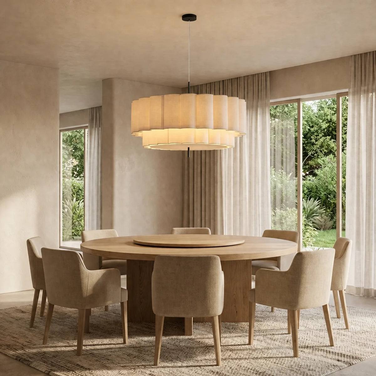 Elegant Tiered Natural Fabric Pendant Light