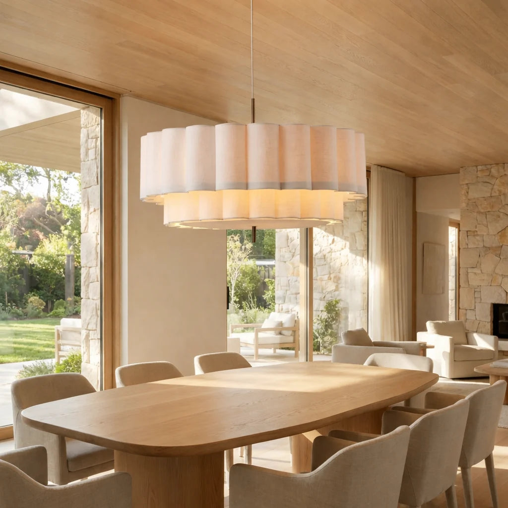 Elegant Tiered Natural Fabric Pendant Light