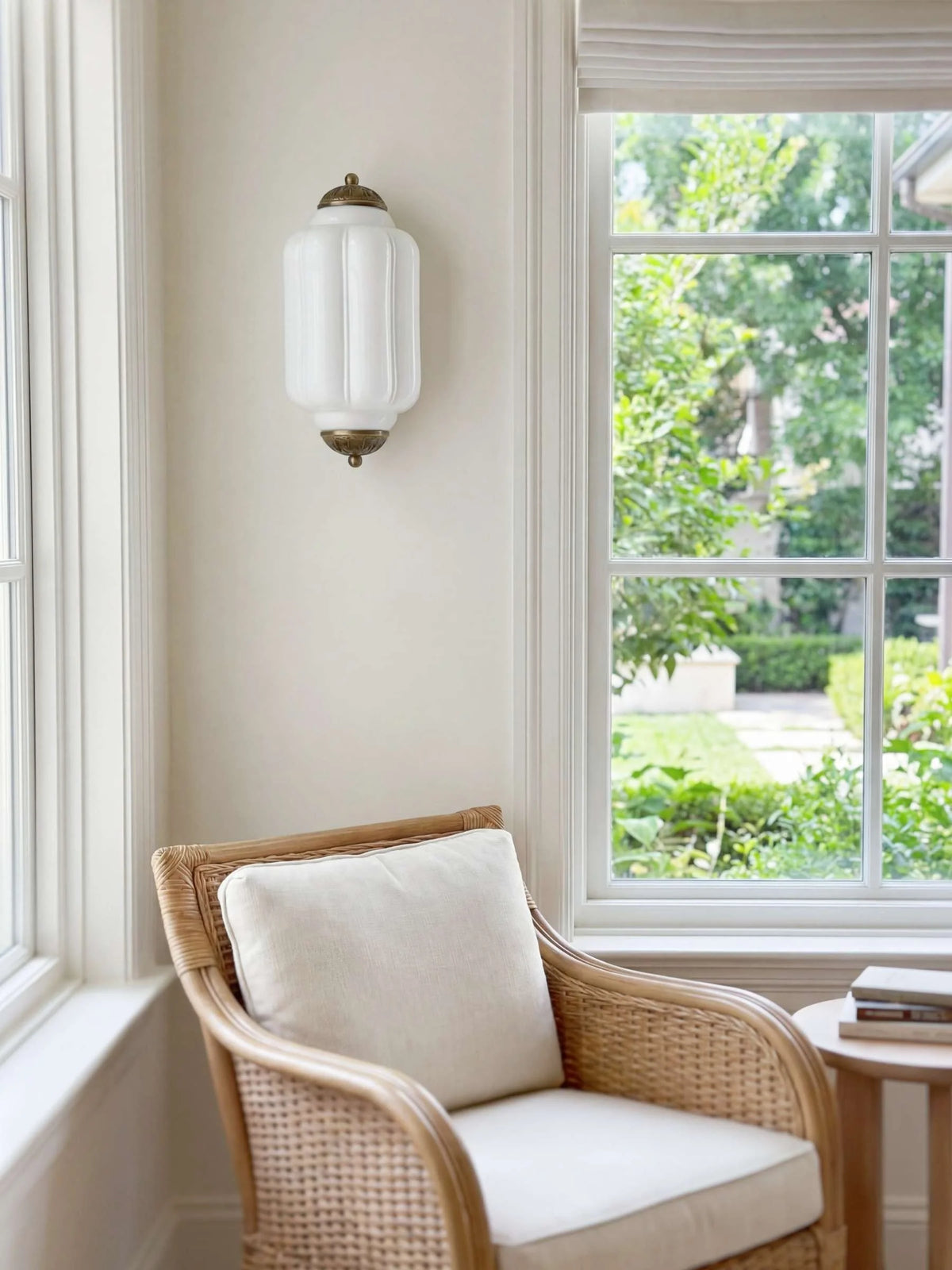 Elegant Vintage Milk Glass Wall Sconce with Metal Accents
