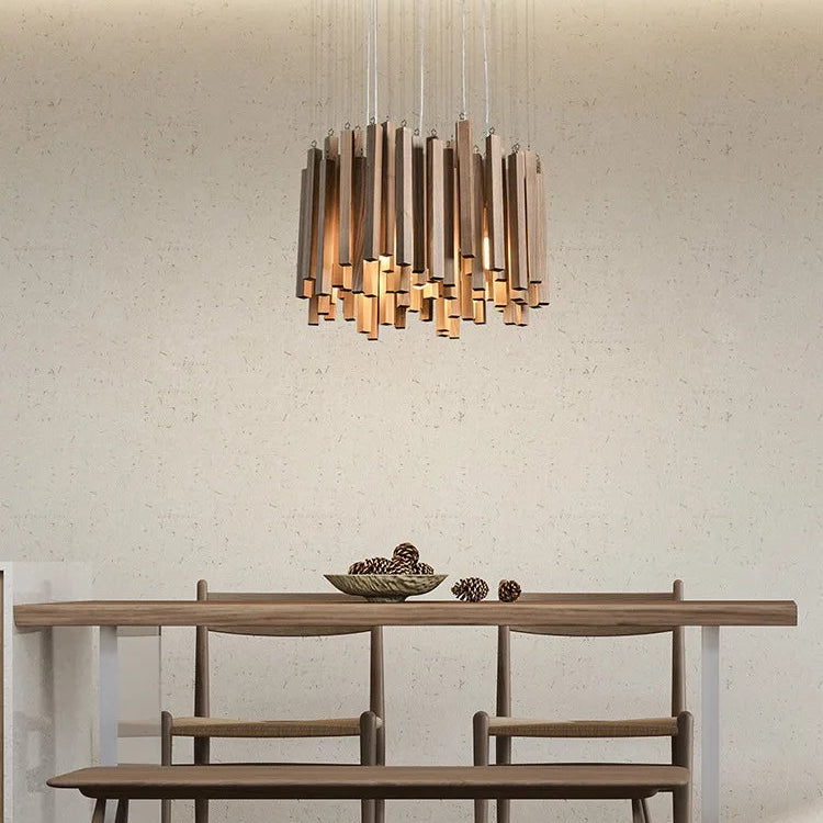 Elegant Wooden Chandelier Light with Warm LED Illumination