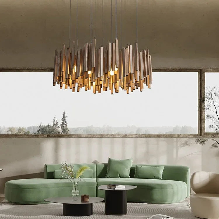 Elegant Wooden Chandelier Light with Warm LED Illumination