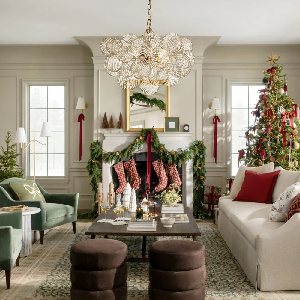 Glamorous Glass Bubble Chandelier with Brass Finish