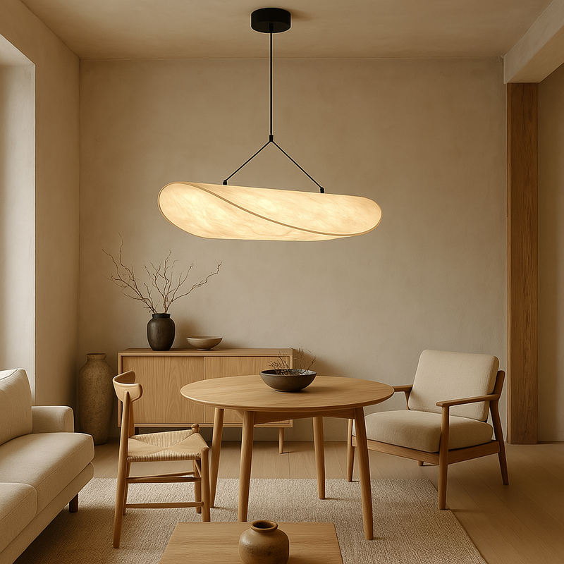 Japandi Collection | Black Pendant Light with Silk Shade & LED