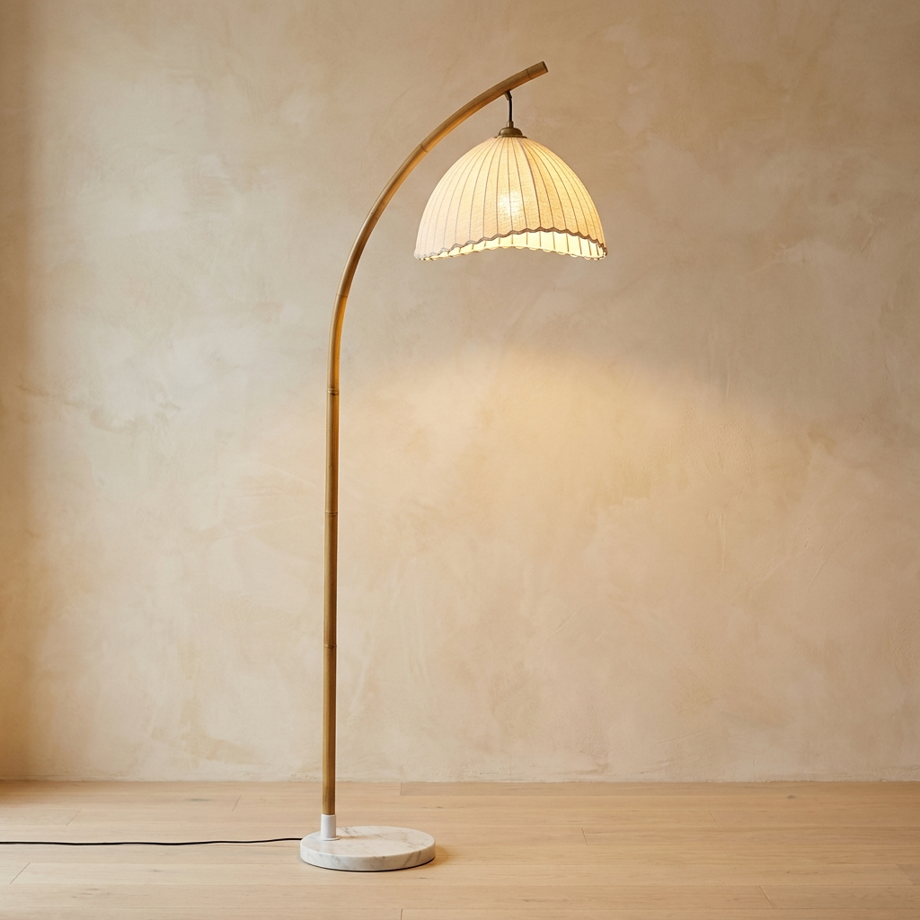 Minimalist Bamboo Floor Lamp with Fabric Shade
