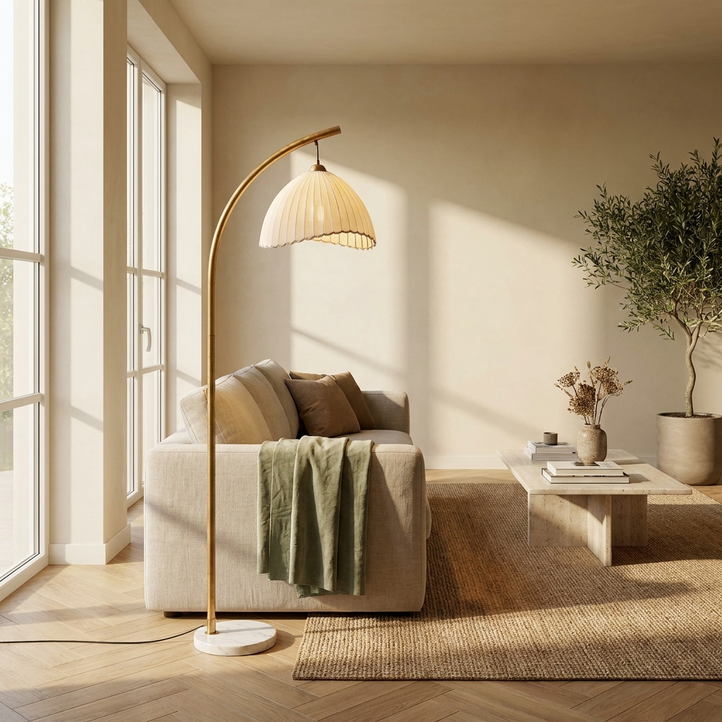 Minimalist Bamboo Floor Lamp with Fabric Shade