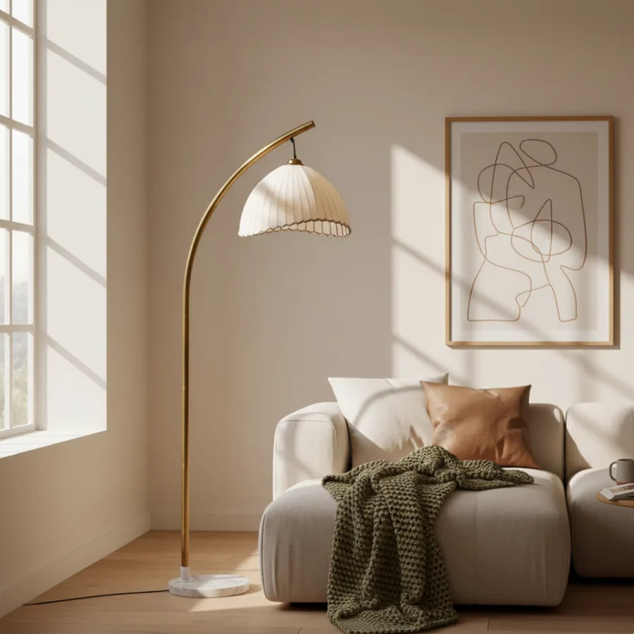 Minimalist Bamboo Floor Lamp with Fabric Shade