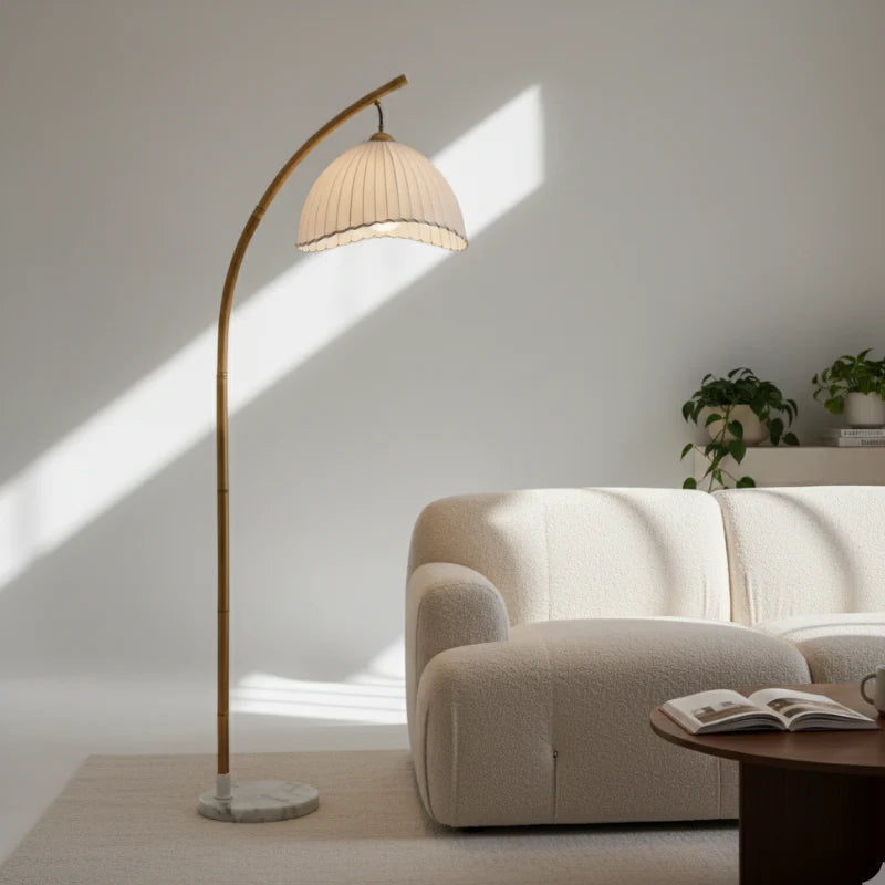Minimalist Bamboo Floor Lamp with Fabric Shade