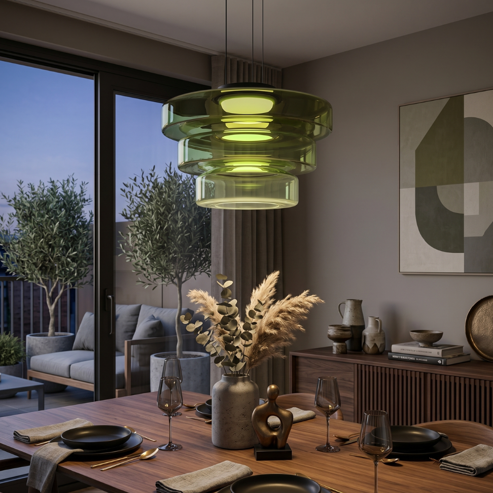 Minimalist Collection | Black Glass Pendant Light with Adjustable Heigh