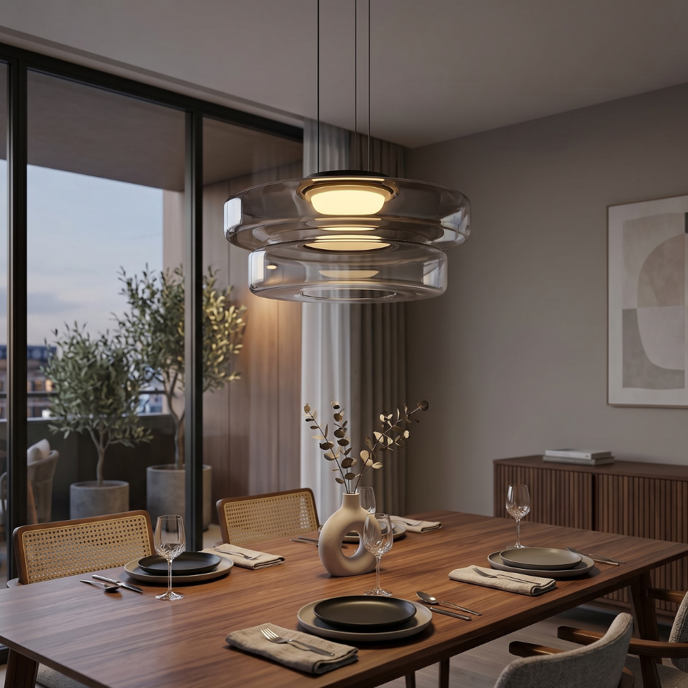 Minimalist Collection | Black Glass Pendant Light with Adjustable Heigh