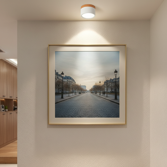 Modern Cylinder Ceiling Light Fixture with LED & Wooden Accent