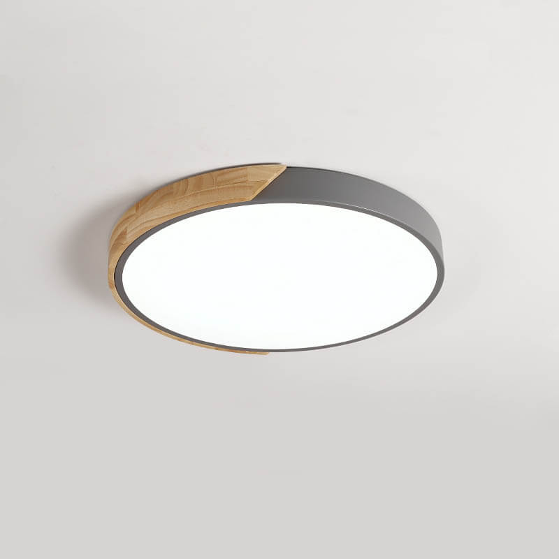 Modern Flush Mount Ceiling Light | Dimmable LED Fixture with Metal & Wood Design