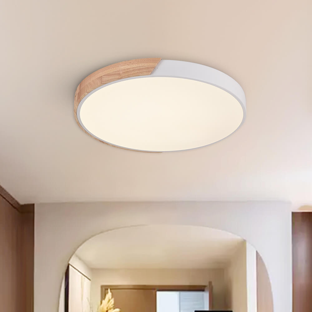 Modern Flush Mount Ceiling Light | Dimmable LED Fixture with Metal & Wood Design