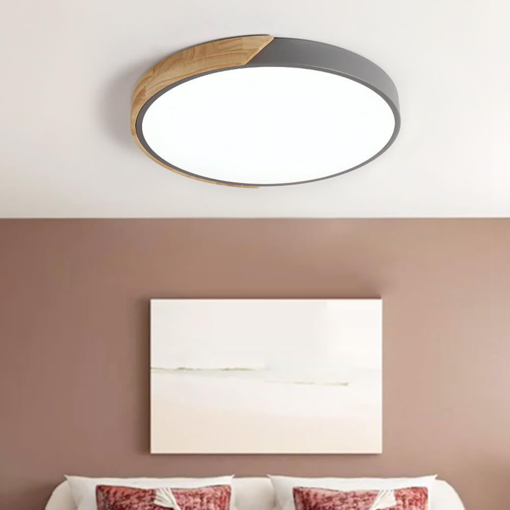 Modern Flush Mount Ceiling Light | Dimmable LED Fixture with Metal & Wood Design
