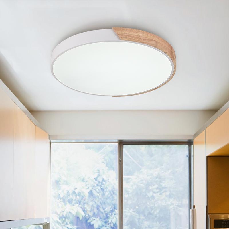 Modern Flush Mount Ceiling Light | Dimmable LED Fixture with Metal & Wood Design