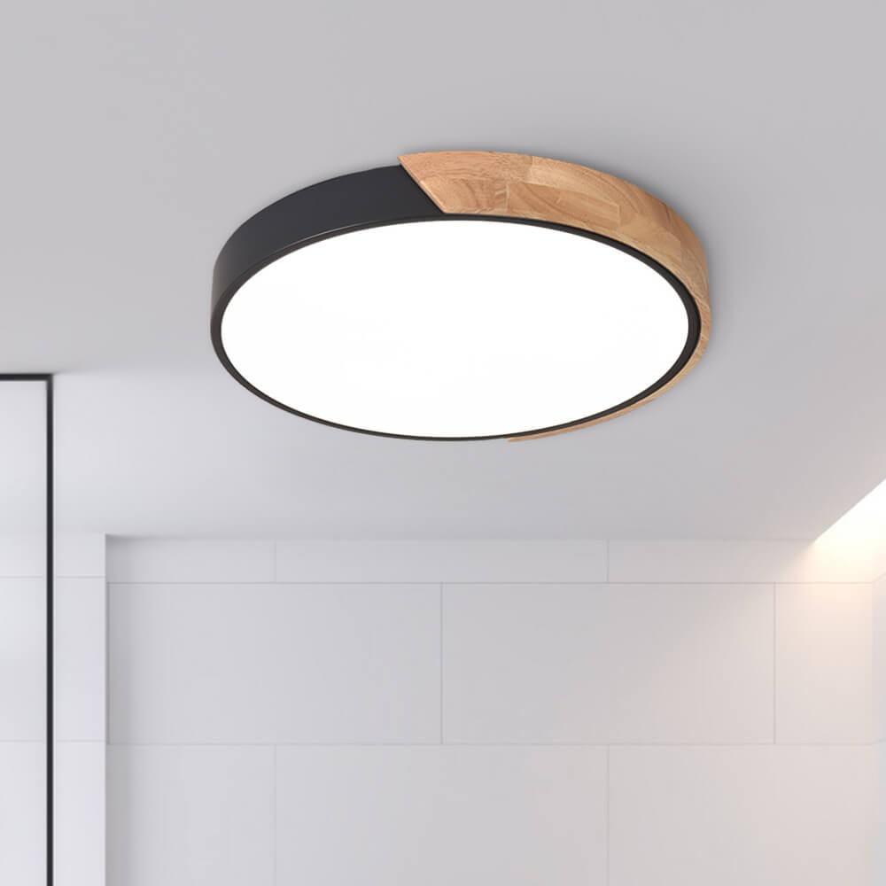 Modern Flush Mount Ceiling Light | Dimmable LED Fixture with Metal & Wood Design