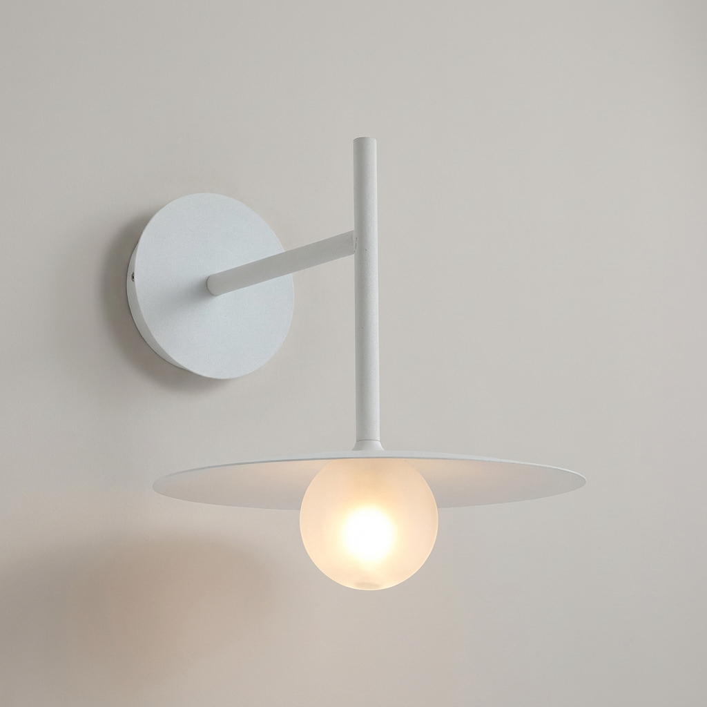 Modern Iron Frame Wall Sconce with Frosted Glass