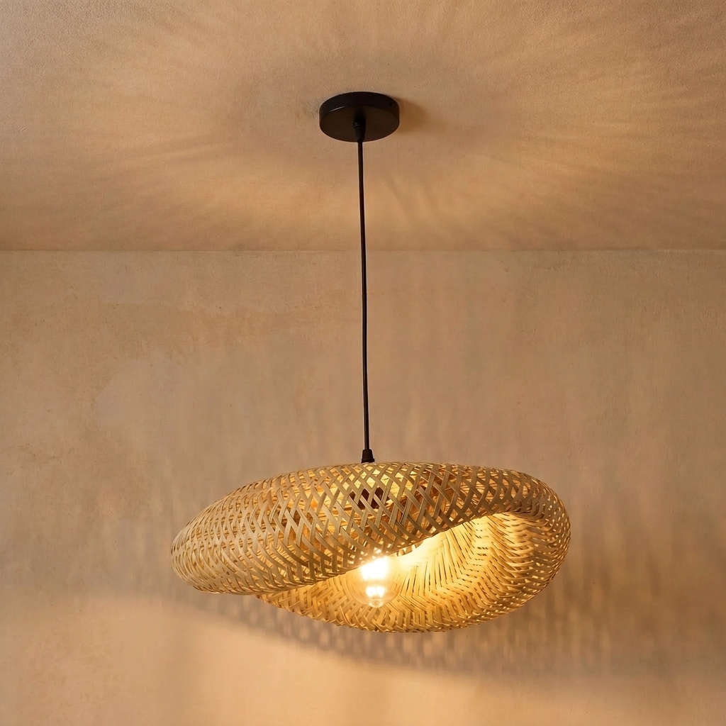 Natural Bamboo Pendant Light with Adjustable Height