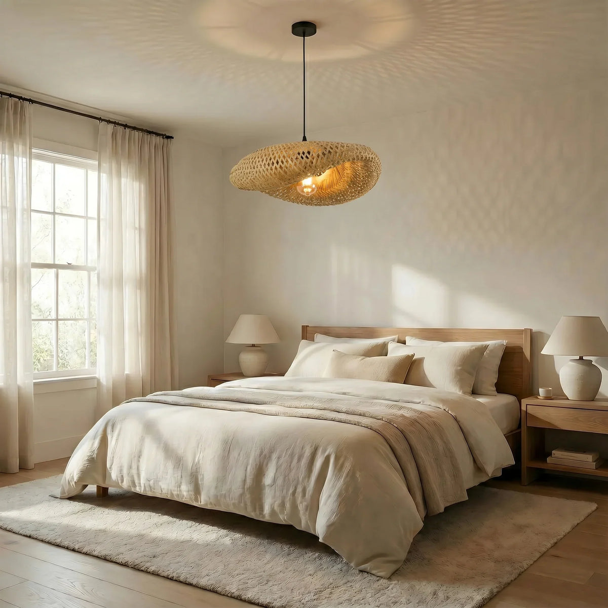 Natural Bamboo Pendant Light with Adjustable Height