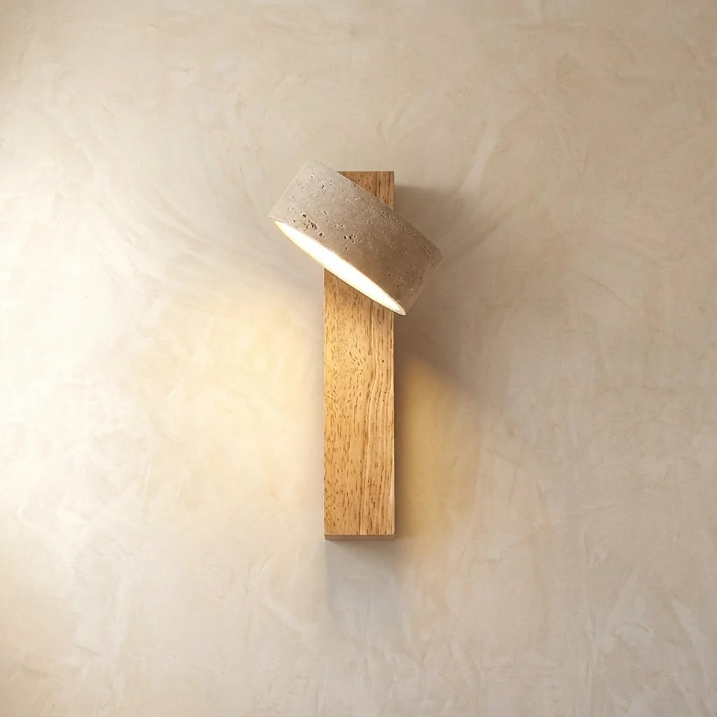 Natural Stone Adjustable Wall Light with Wood Backplate