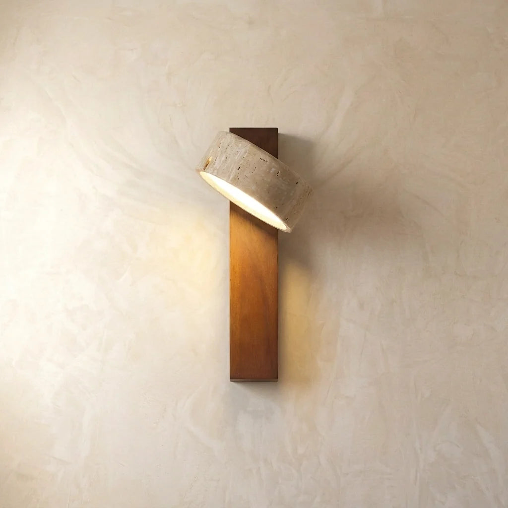 Natural Stone Adjustable Wall Light with Wood Backplate