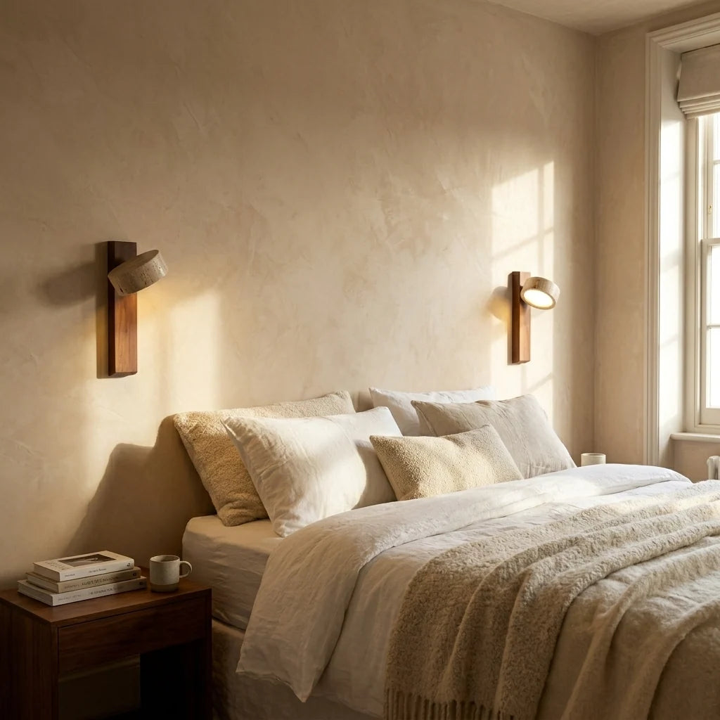 Natural Stone Adjustable Wall Light with Wood Backplate