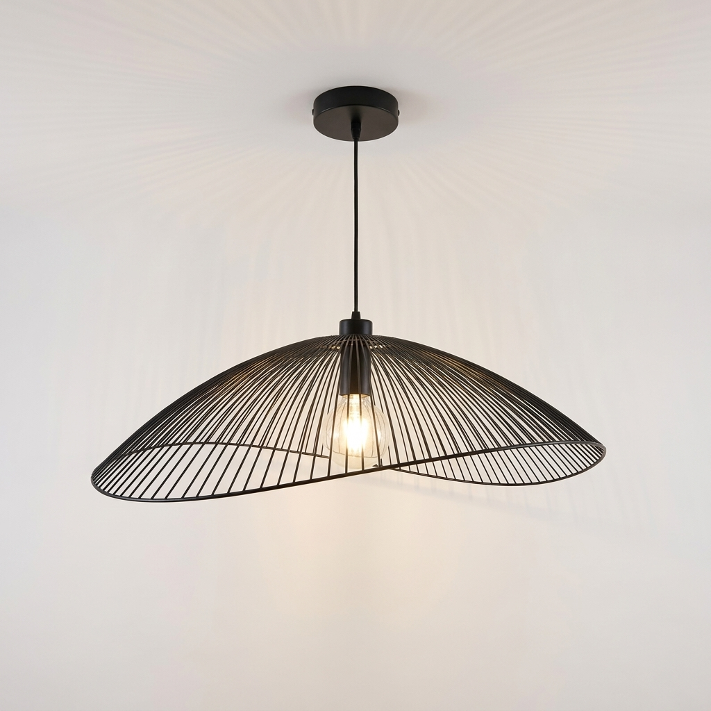 Sculptural Black Wire Dome Pendant Light Fixture