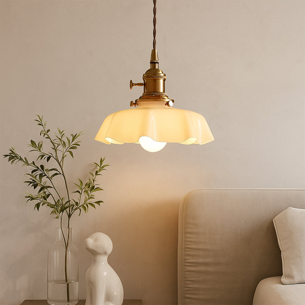 Scalloped Cream Glass Pendant Light