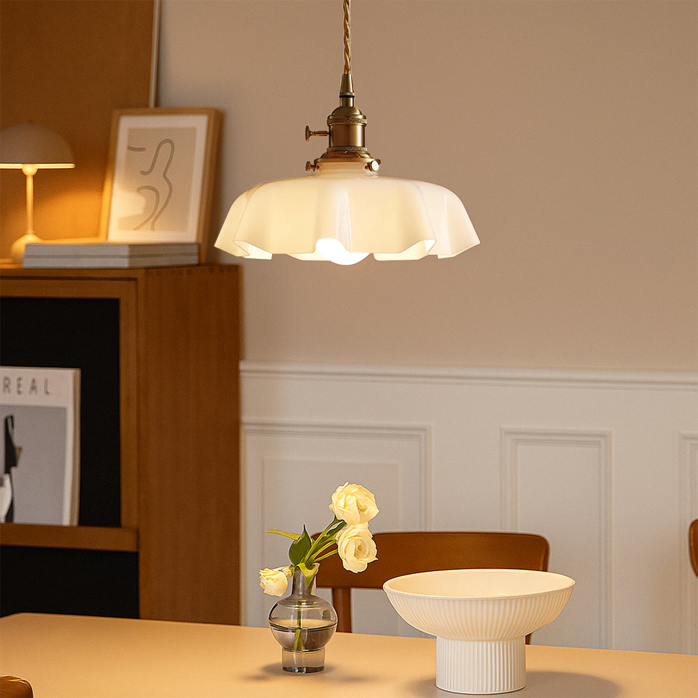 Scalloped Cream Glass Pendant Light